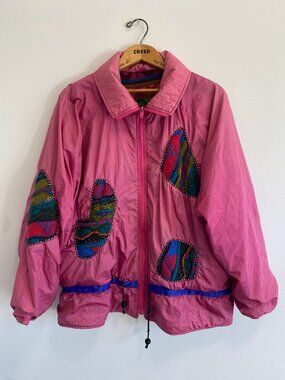 Vintage Pink Windbreaker Jacket w/ Embroidery Detail / 90s